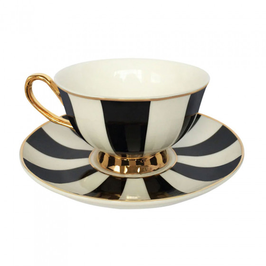 Kuppi ja lautanen Bombay Duck Monte Carlo Stripy Black/White, 180 ml