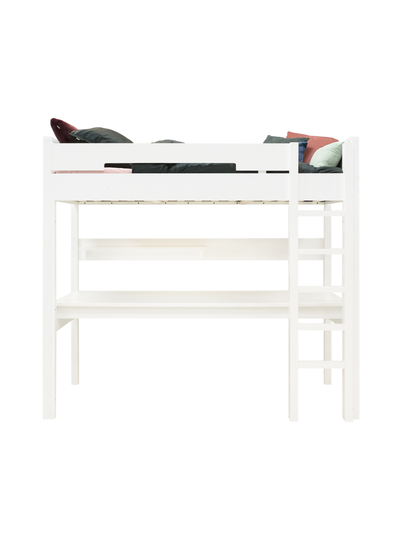 Combiflex muokattava xl-korkea parvisänky pöytätasolla 90x200 cm, suorat portaat, valkoinen