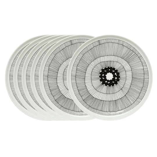 Marimekko Siirtolapuutarha lautanen Ø 25 cm, 6 kpl musta-valkoinen Ø 25 cm