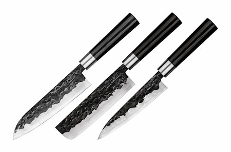 BLACKSMITH Set of 3 knives: Utility 16cm, Nakiri 17cm, Santoku 18cm