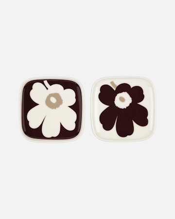 Oiva/Unikko Lautanen 10 x 10 cm 2 kpl setti Valkoinen/Beige/Ruskea