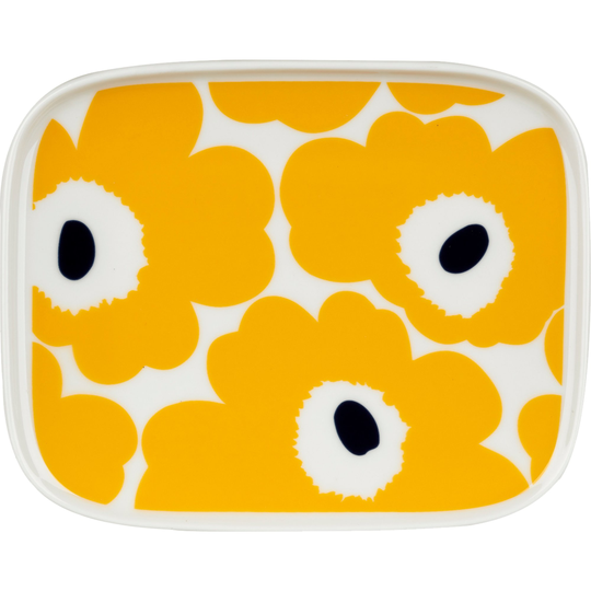 Marimekko Unikko-lautanen, 15 x 12 cm, valkoinen/keltainen/tummansininen