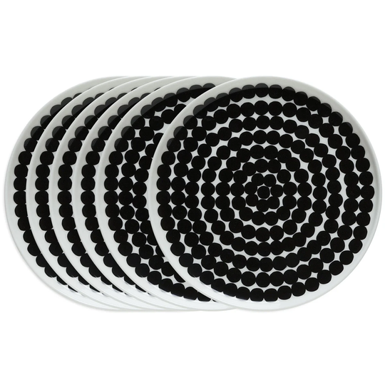 Marimekko Räsymatto lautanen 20 cm, 6 kpl musta-valkoinen musta-valkoinen