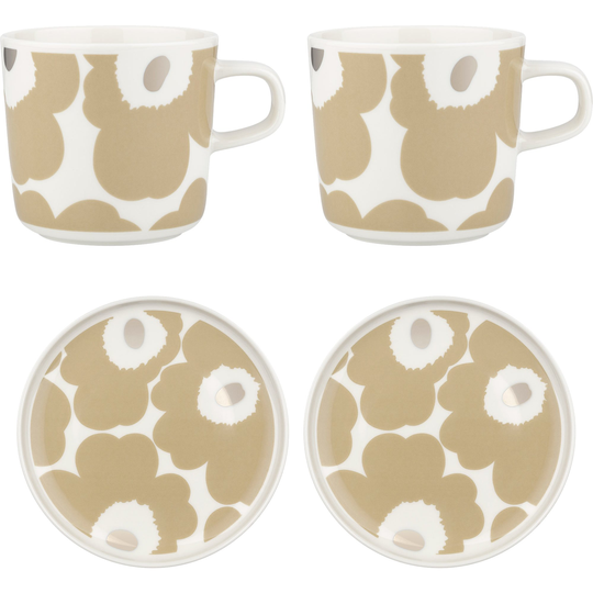 Marimekko Unikko kuppi ja aluslautanen 2-pakkaus