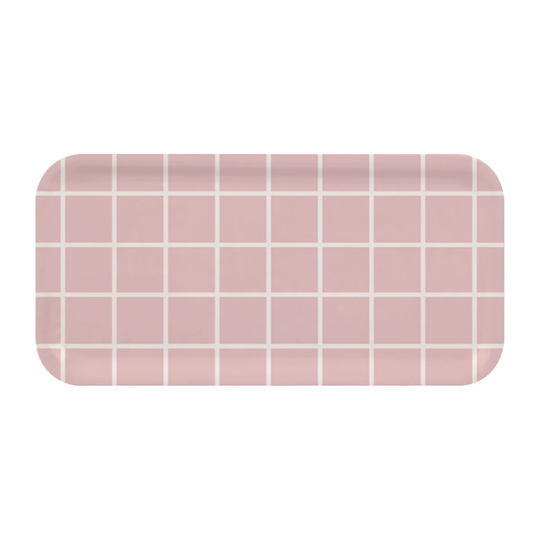 Muurla Checks & Stripes -tarjotin 13 x 27 cm Vaaleanpunainen-valkoinen