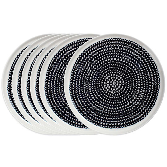 Marimekko Räsymatto lautanen 20 cm 6 kpl musta pikkupallollinen musta-valkoinen (pikkupalloinen)