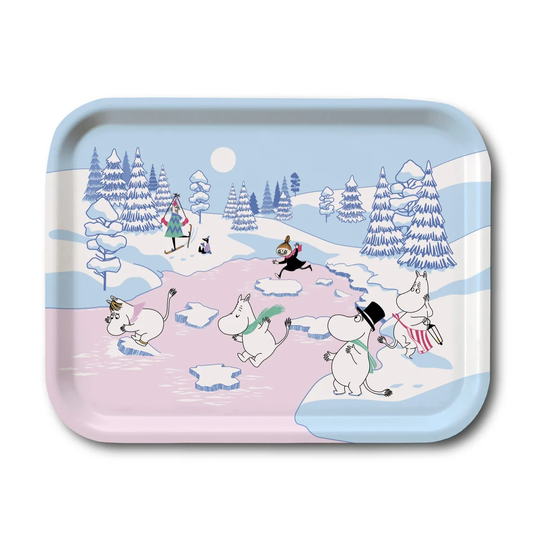 Opto Design Muumi tarjotin talvi 2022 20 x 27 cm Sininen-valkoinen-vaaleanpunainen