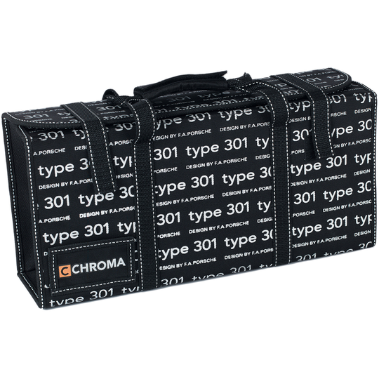 Chroma P200 veitsilaukku, jossa on tilaa 10 veitselle ja hiomakivi 301-tyypin hiomakivelle, suunnittelija F.A. Porsche