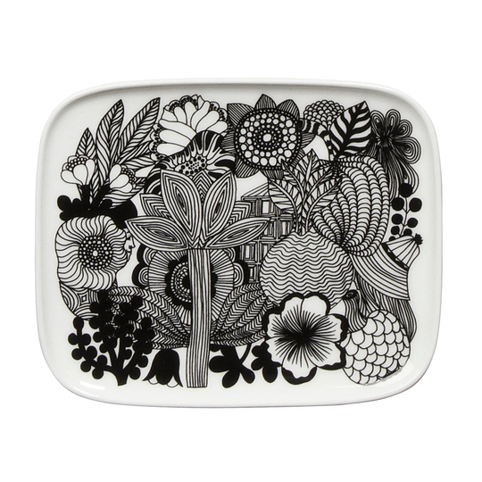 Marimekko Siirtolapuutarha lautanen 15x12 cm musta-valkoinen